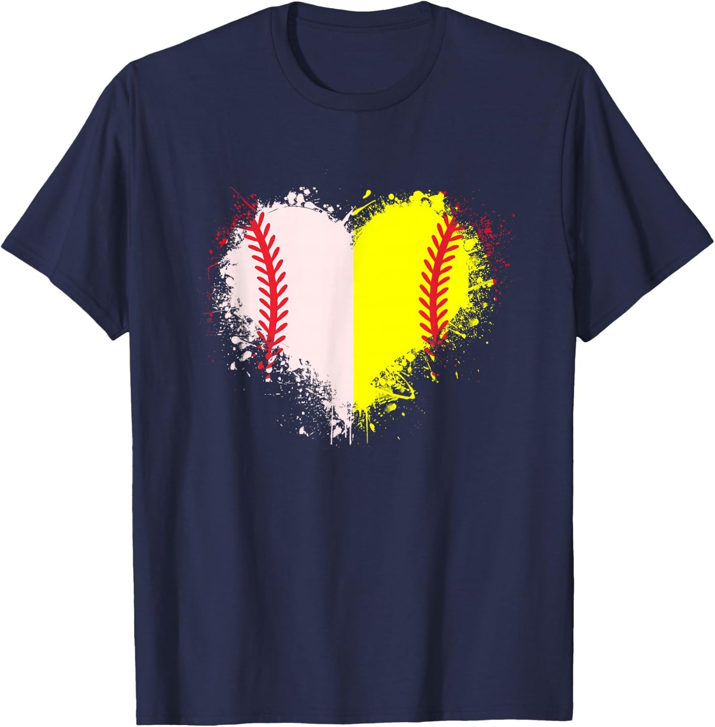 Cute Outlined Baseball Softball Heart Love T-Shirt - T-Shirt | Navy