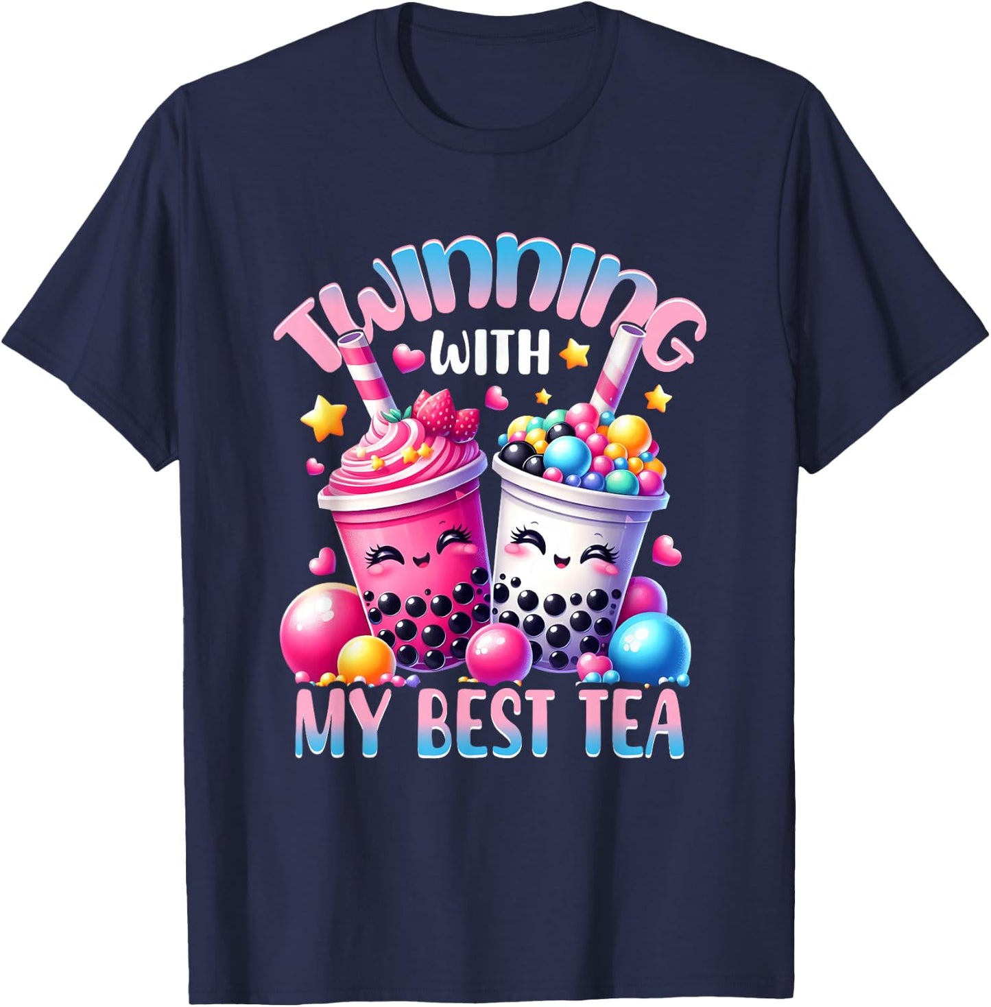 Partnership with My Best Tea Bubble Tea Boba Bestie Friendship T-Shirt - T-Shirt | Navy