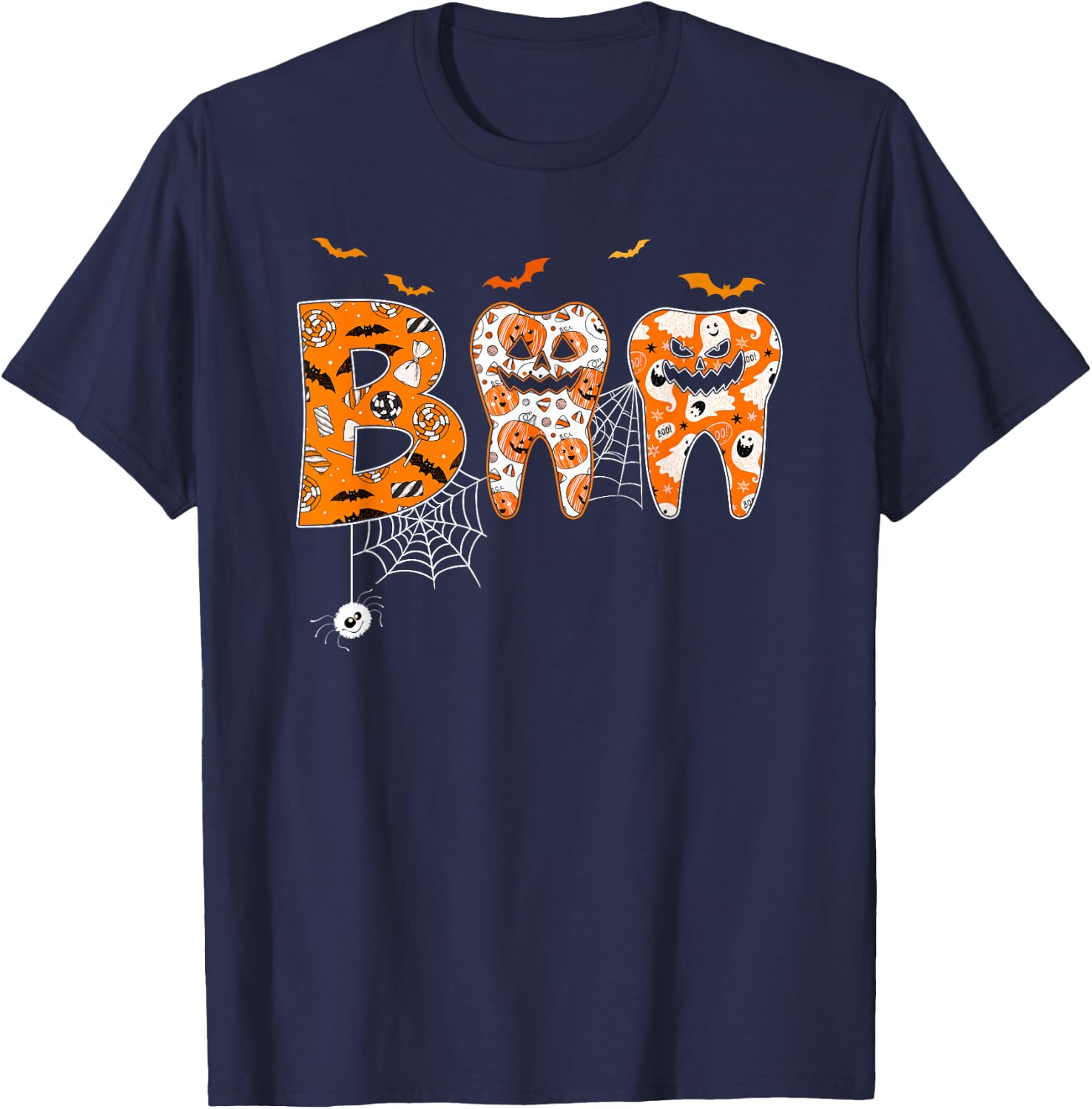 Boo Teeth Pumpkin Dentist Dental Hygienist Halloween Costume T-Shirt - T-Shirt | Navy