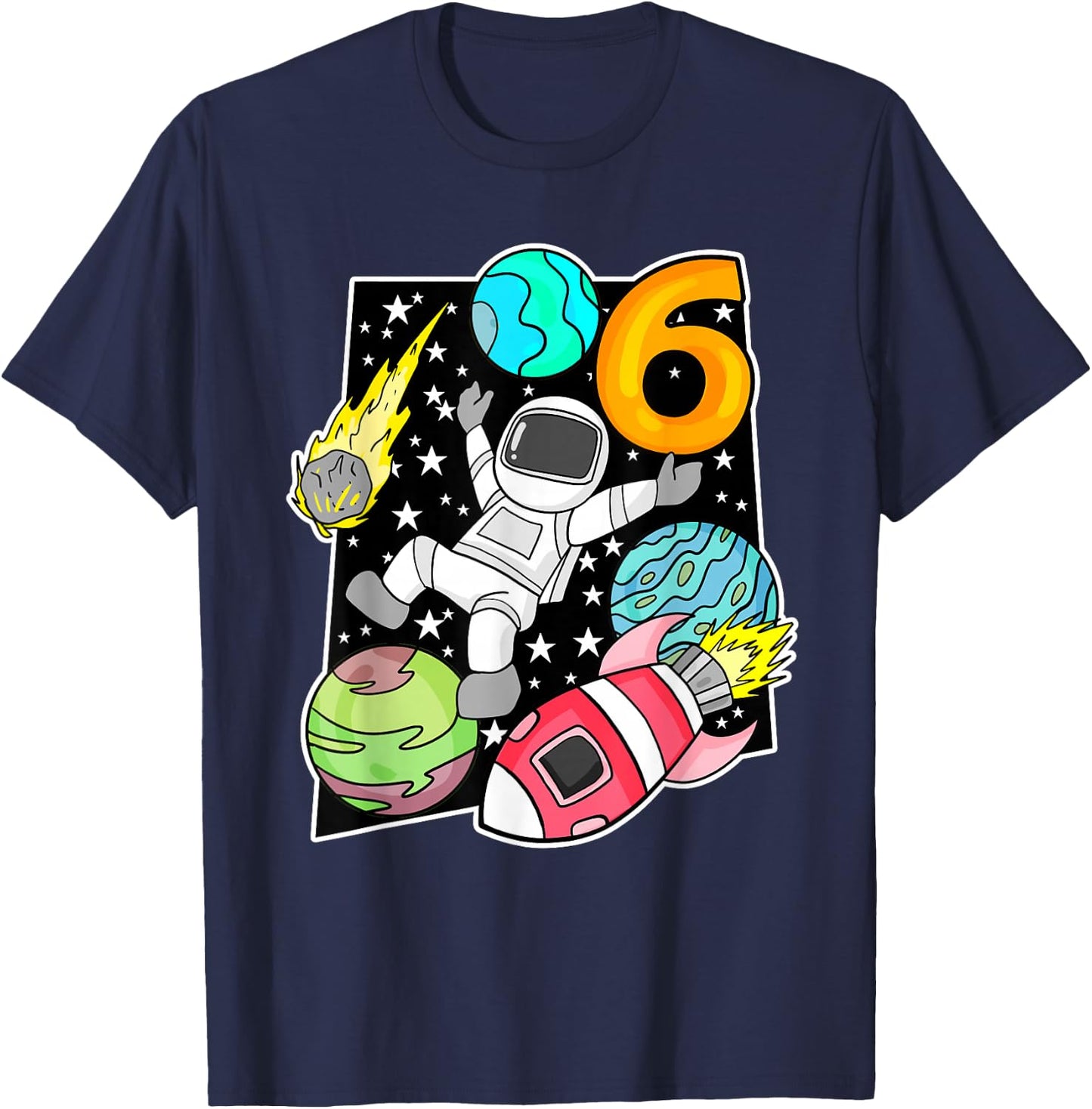 Kinder Ich bin Schon 6 Birthday Rocket Boys Astronaut T-Shirt - T-Shirt | Navy