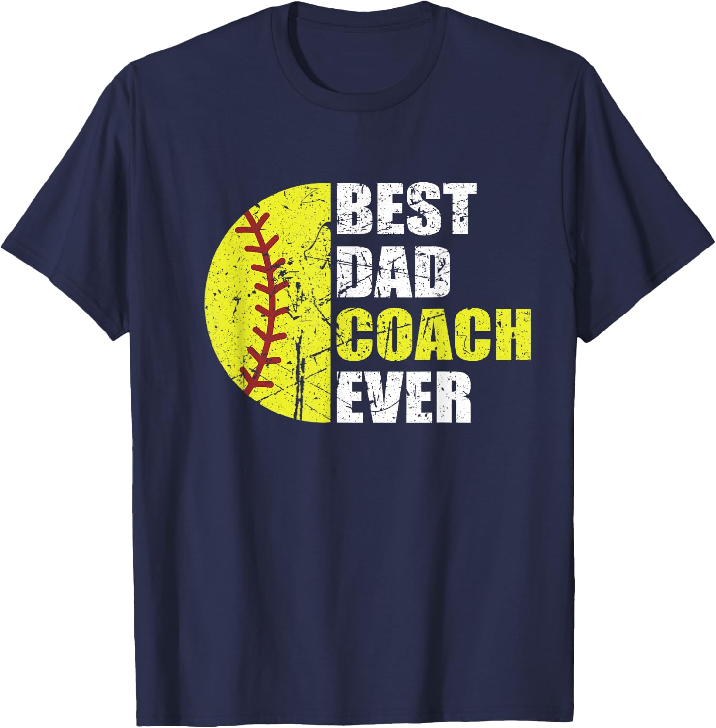 Best Softball Dad Coach Ever Retro Father Softball Coach Dad T-Shirt - T-Shirt | Navy