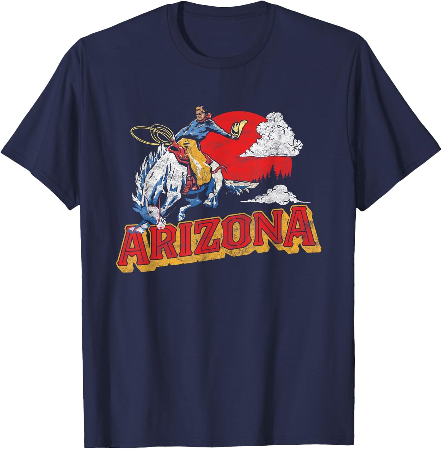 Arizona Retro Bronco Riding Cowboy Vintage Graphic T-Shirt - T-Shirt | Navy
