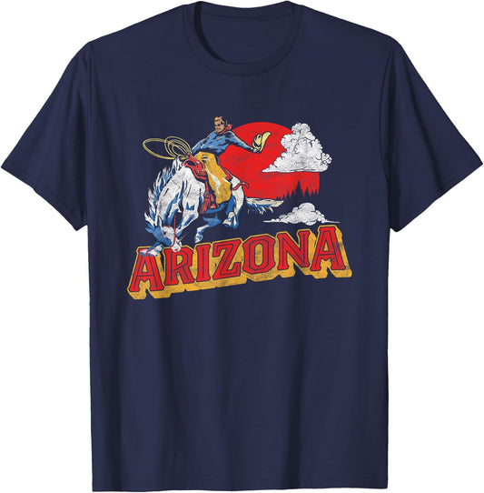 Arizona Retro Bronco Riding Cowboy Vintage Graphic T-Shirt - T-Shirt | Navy