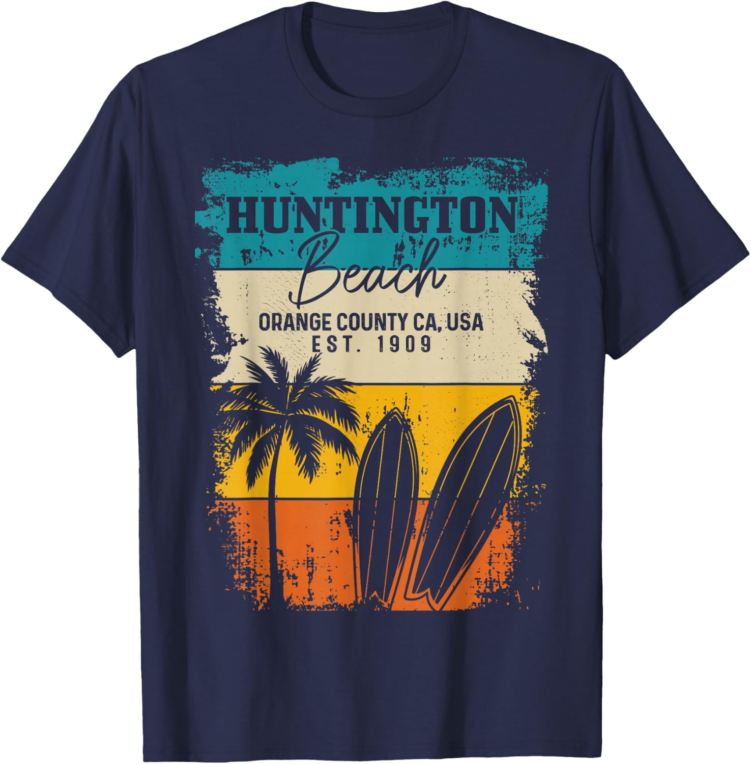 Huntington Beach Surfing Vintage Orange County California T-Shirt - T-Shirt | Navy