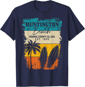 Huntington Beach Surfing Vintage Orange County California T-Shirt - T-Shirt | Navy