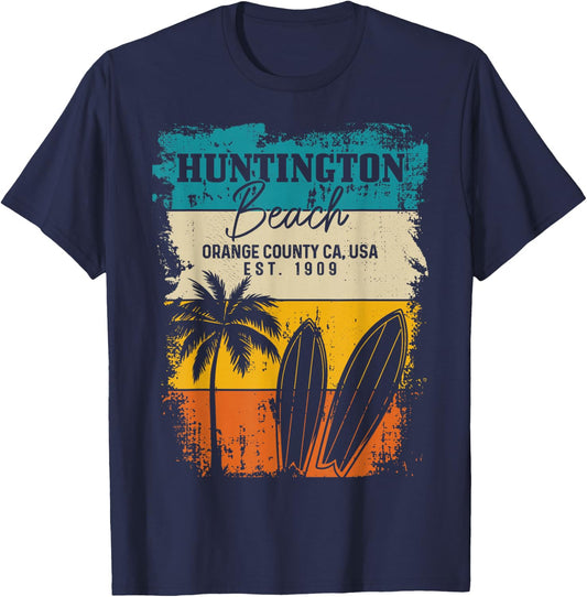 Huntington Beach Surfing Vintage Orange County California T-Shirt - T-Shirt | Navy