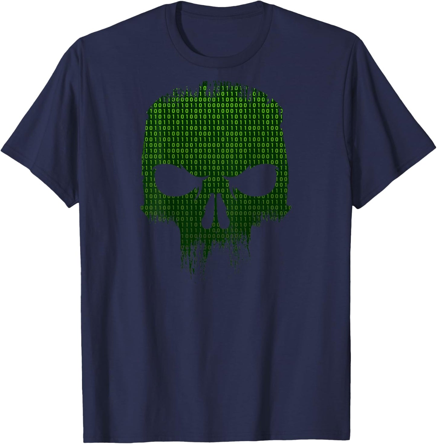 On Back Binary Code Skull Programmer Developer Tech Geek T-Shirt - T-Shirt | Navy
