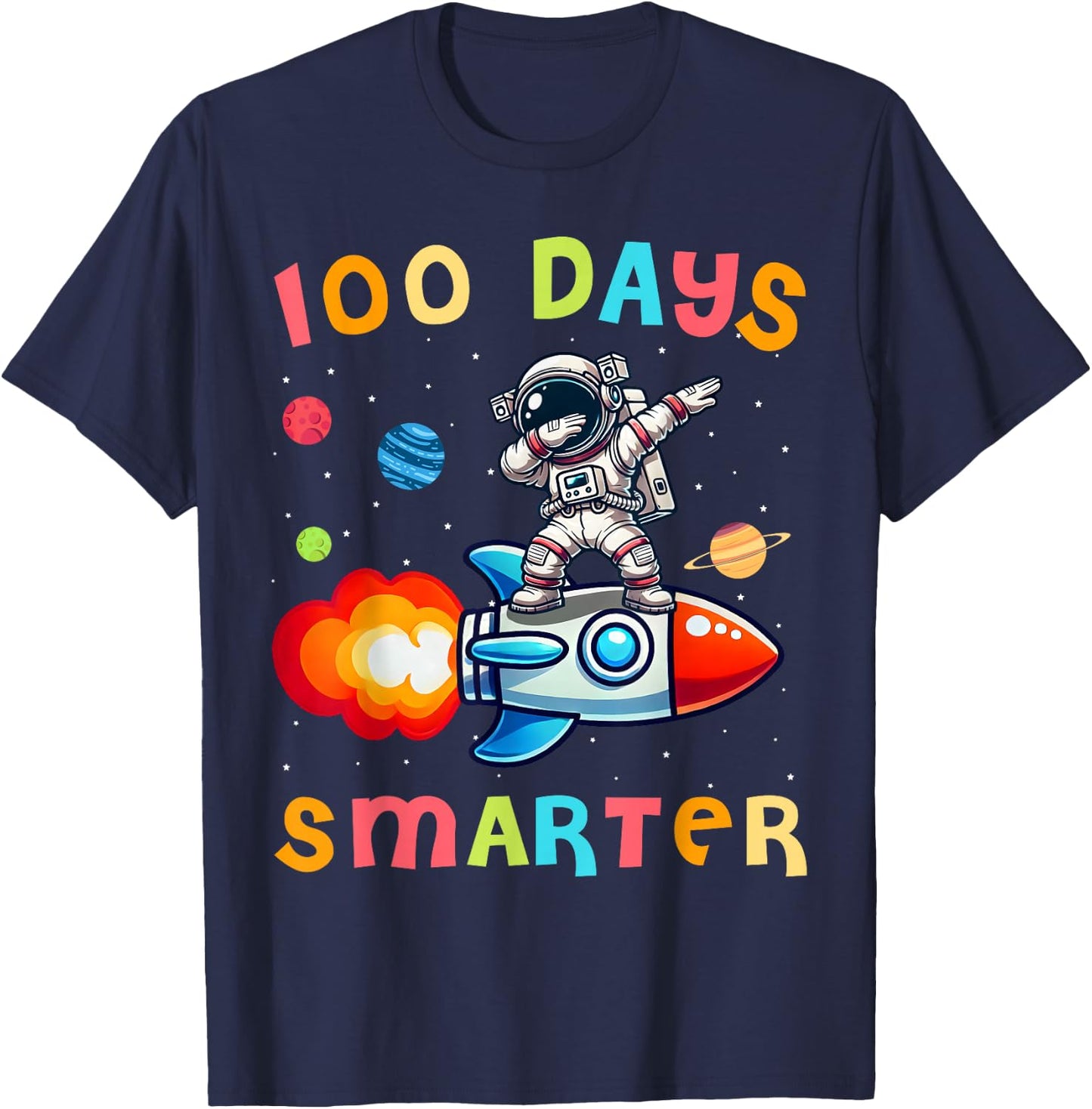 100 Days Smarter Space Astronaut 100th Day of School Kids T-Shirt - T-Shirt | Navy