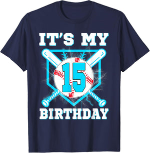 It's My 15th Birthday 15 Year Old Birthday Baseball Player T-Shirt - T-Shirt | Navy