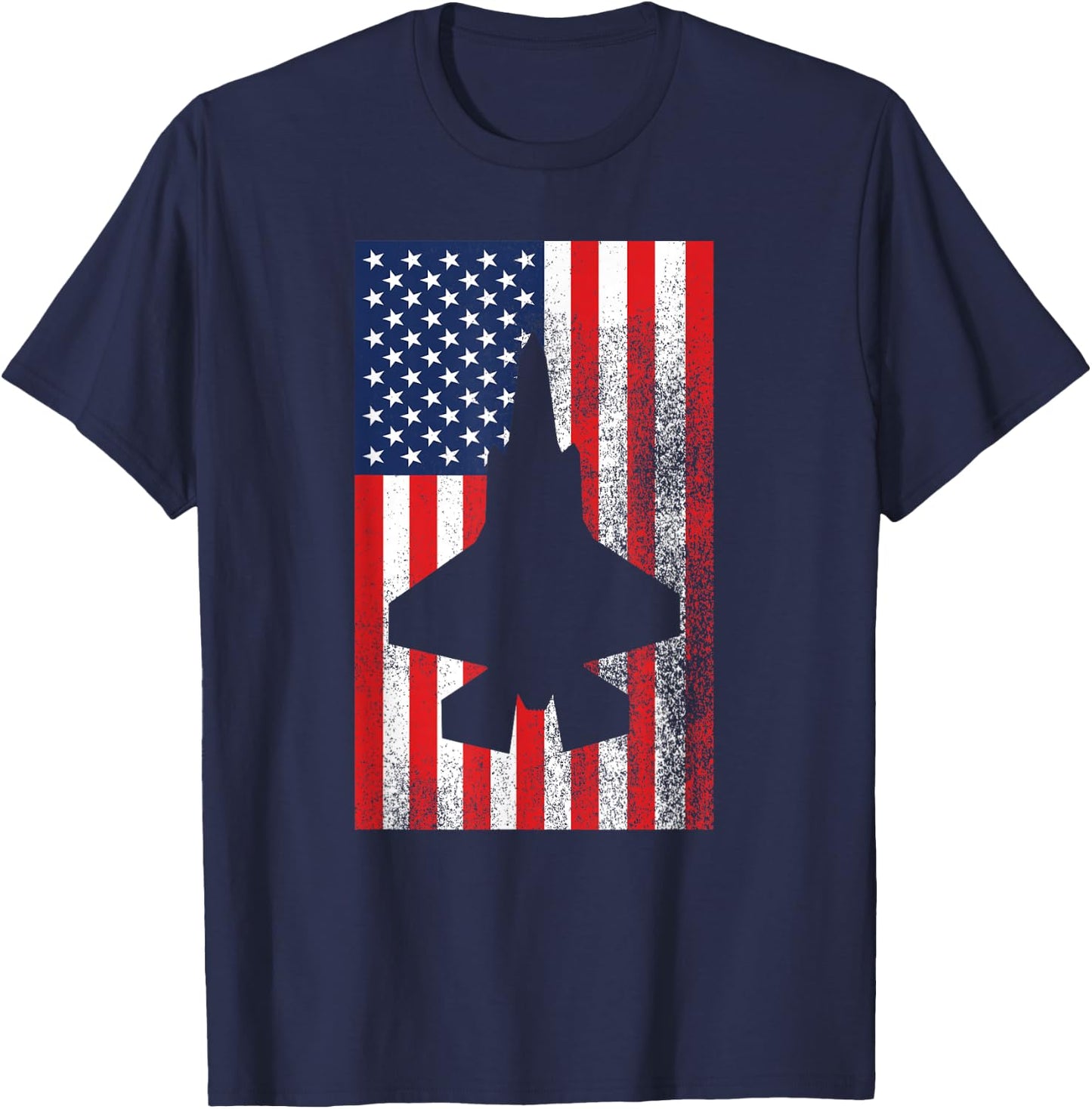 American Flag Patriotic F35 Fighter Jet Red White Blue Pilot T-Shirt - T-Shirt | Navy