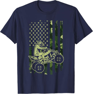 Camouflage American Flag Four Wheeler ATV Mudding Quad Bike T-Shirt - T-Shirt | Navy