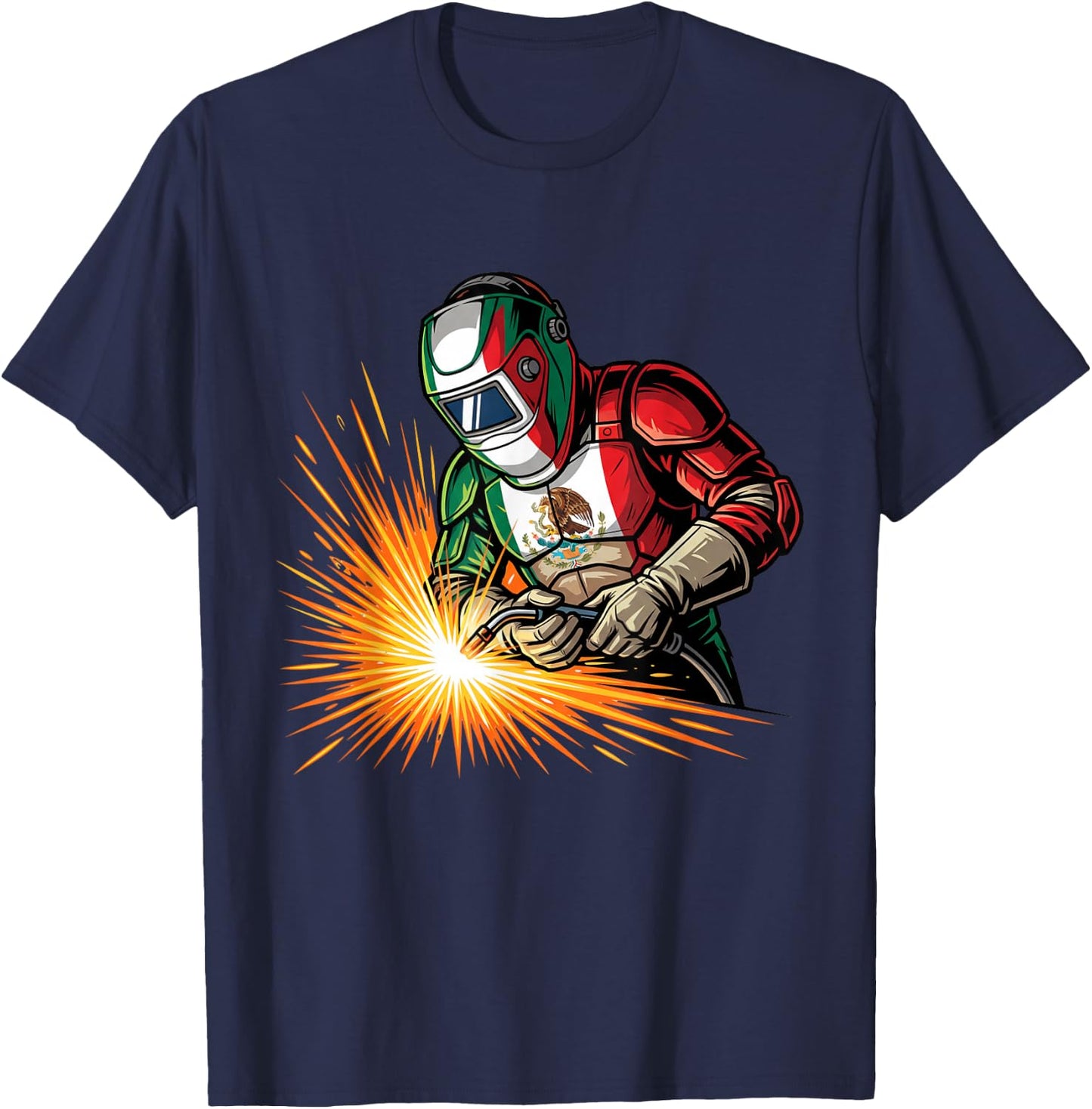 Mexican Welder and Mexico Flag T-Shirt - T-Shirt | Navy