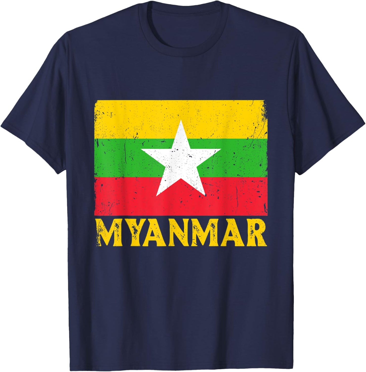 Distressed Retro Myanmar Flag Men Women Kids Patriotic T-Shirt - T-Shirt | Navy