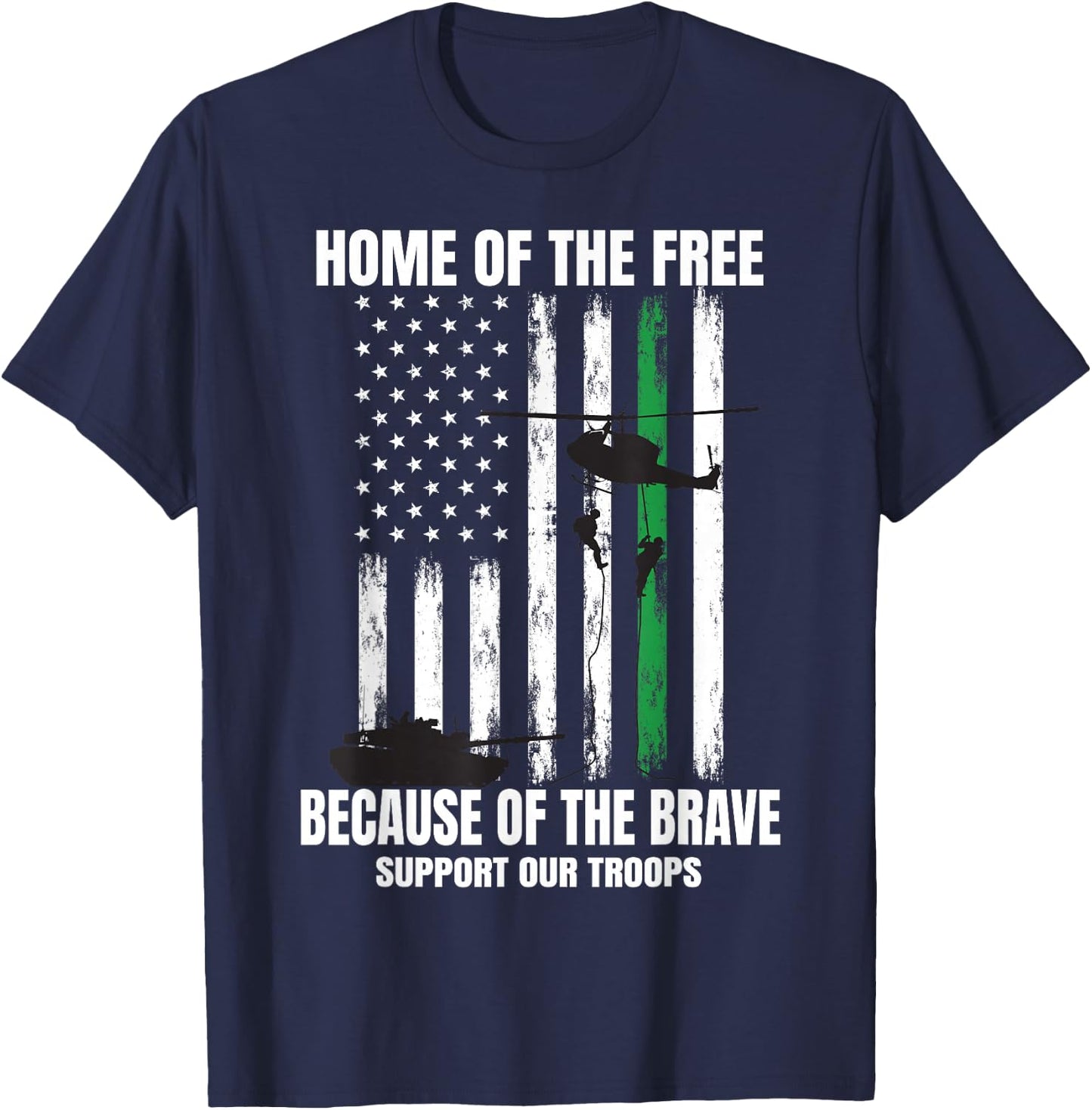 Support Military American Flag Thin Green Line Veterans Gift T-Shirt - T-Shirt | Navy
