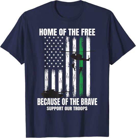 Support Military American Flag Thin Green Line Veterans Gift T-Shirt - T-Shirt | Navy