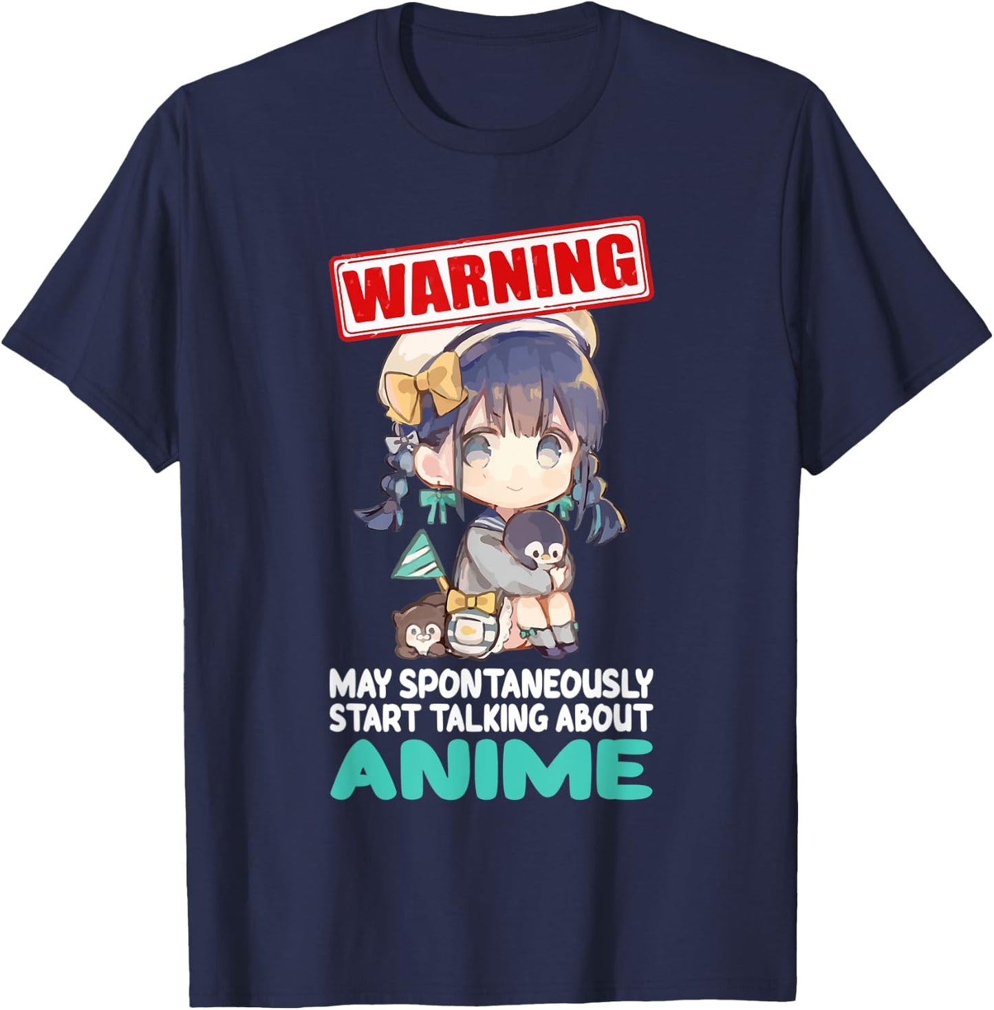 Warning May Spontaneously Start Talking About Anime Funny T-Shirt - T-Shirt | Navy
