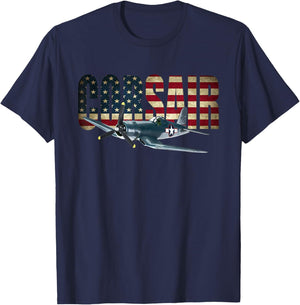 F4U Corsair US American Flag T-Shirt - T-Shirt | Navy