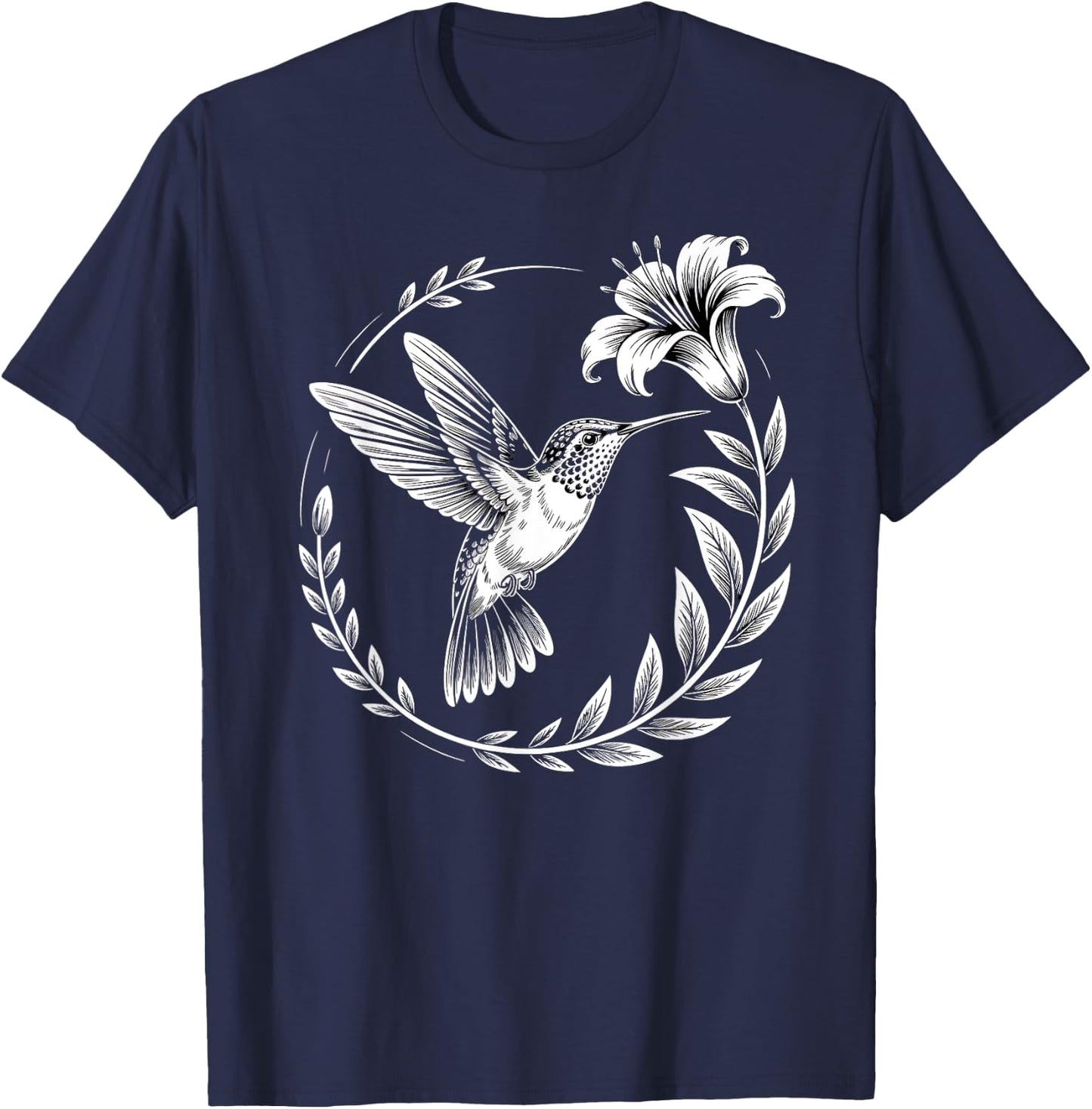 Hummingbird Flowers Art Birds Lovers Women Kids T-Shirt - T-Shirt | Navy