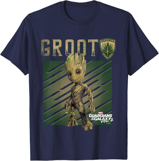 Kids Marvel Guardians Vol. 2 Baby Groot Shield Kids T-Shirt - T-Shirt | Navy