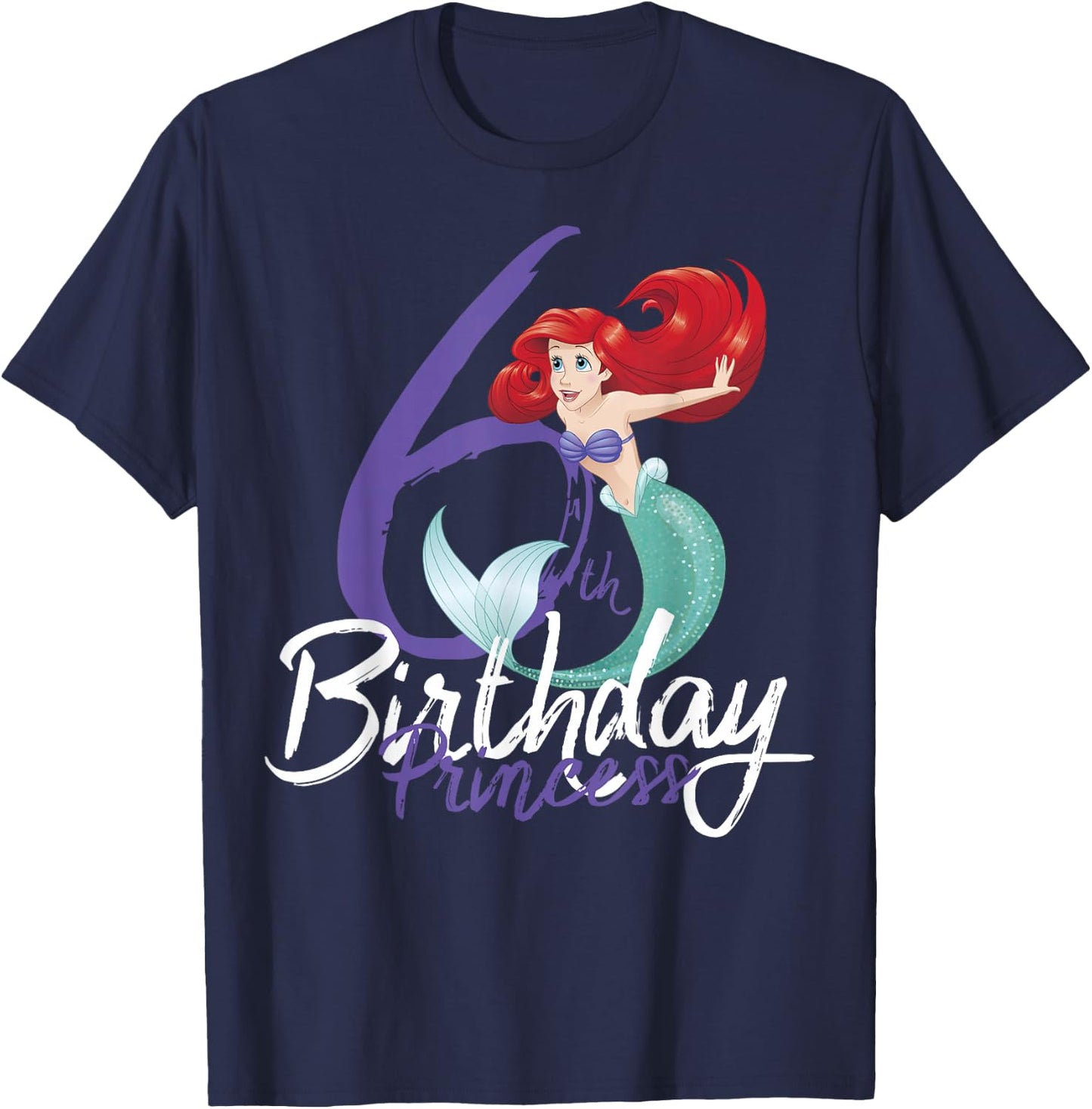 Disney The Little Mermaid Ariel 6th Birthday Princess Pose T-Shirt - T-Shirt | Navy