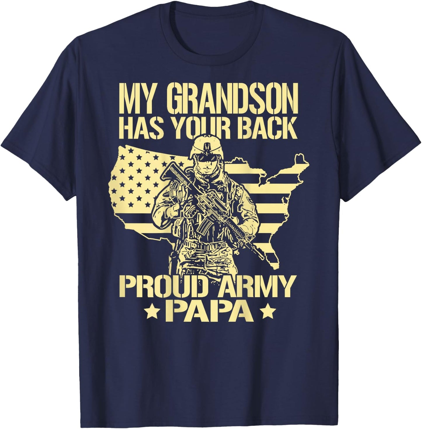 My Grandson Has Your Back - Proud Army Papa Military Grandpa T-Shirt - T-Shirt | Navy