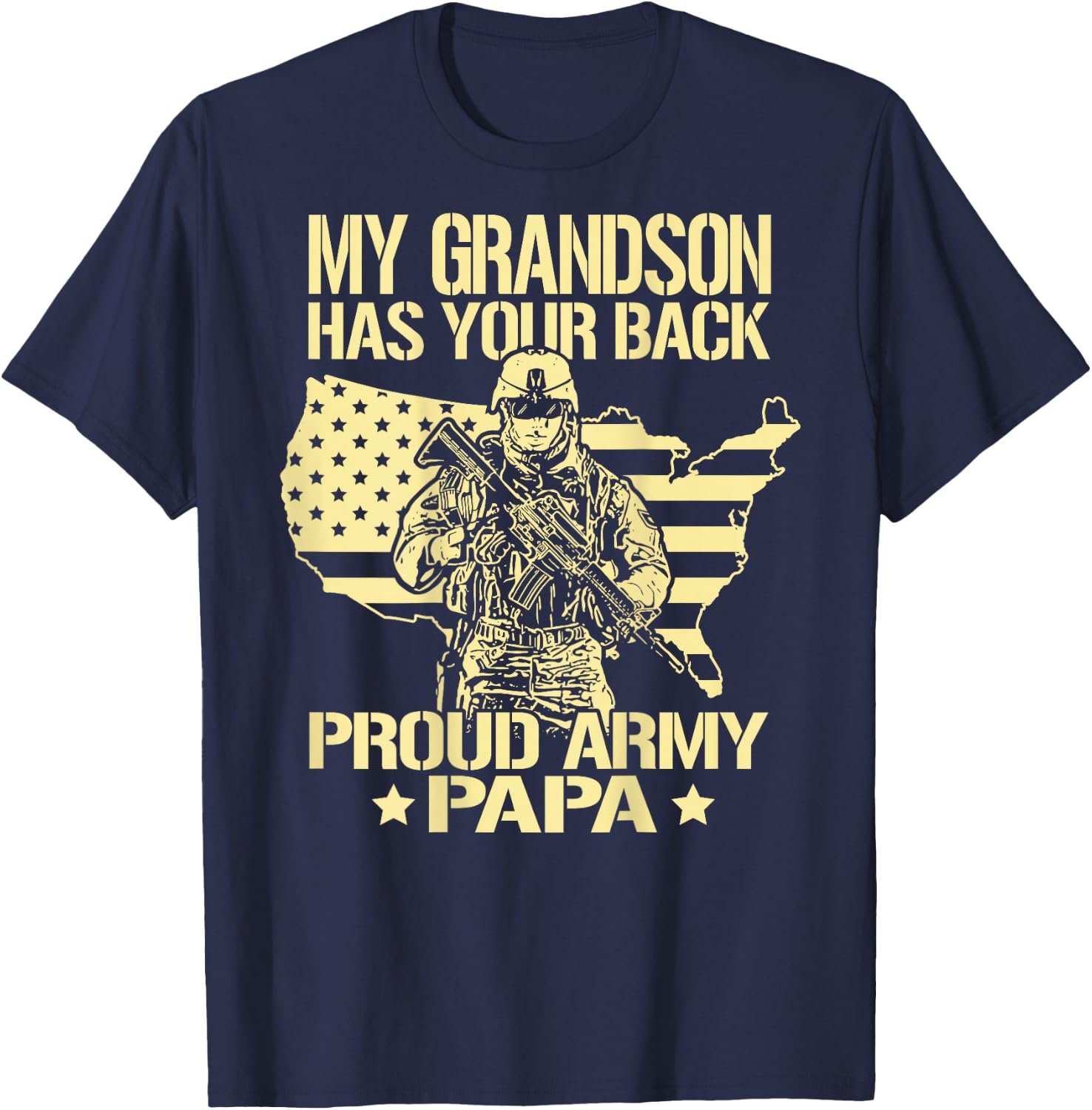 My Grandson Has Your Back - Proud Army Papa Military Grandpa T-Shirt - T-Shirt | Navy