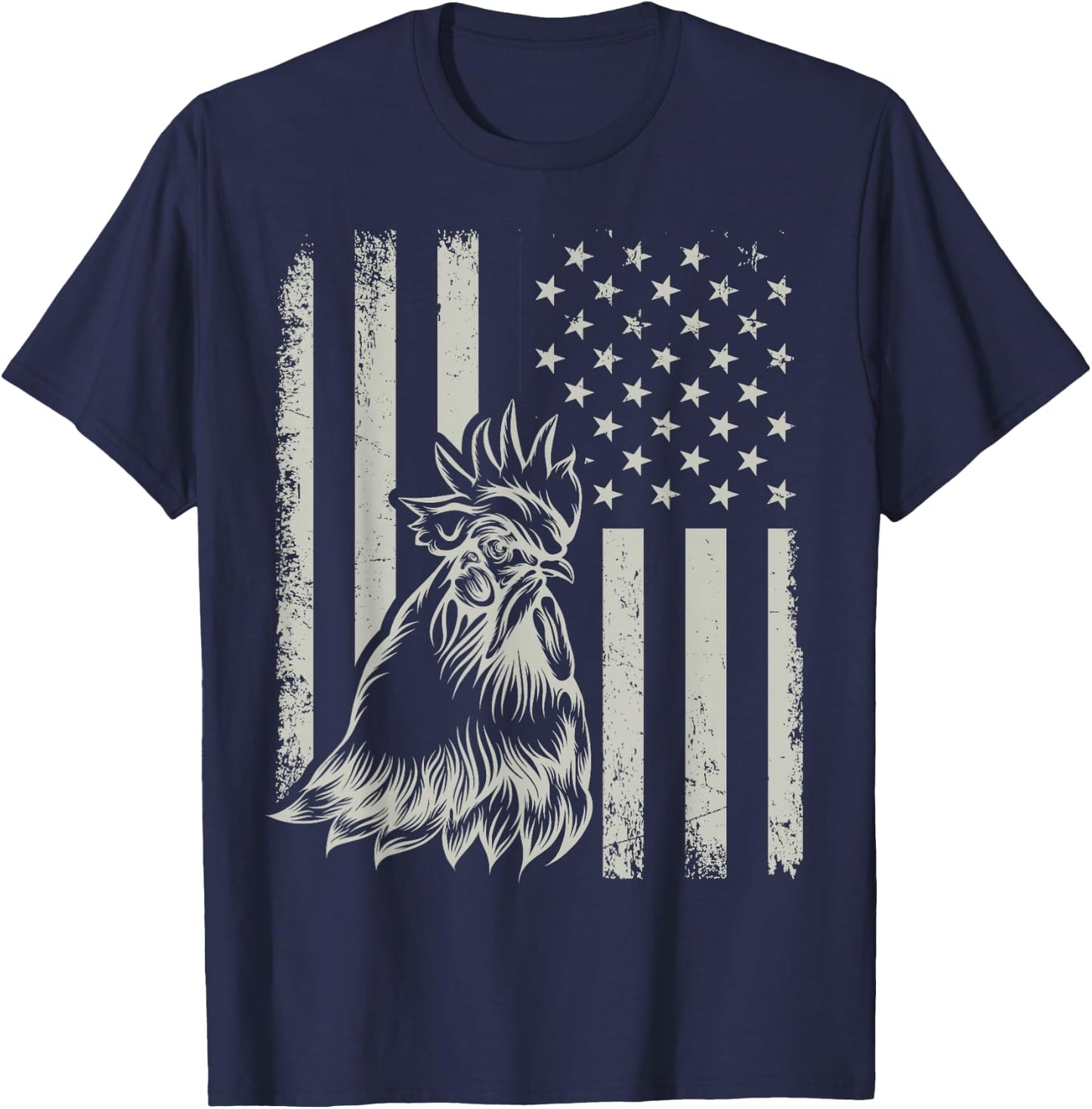 Proud Patriotic Chicken Rooster Farmer Lover American Flag T-Shirt - T-Shirt | Navy