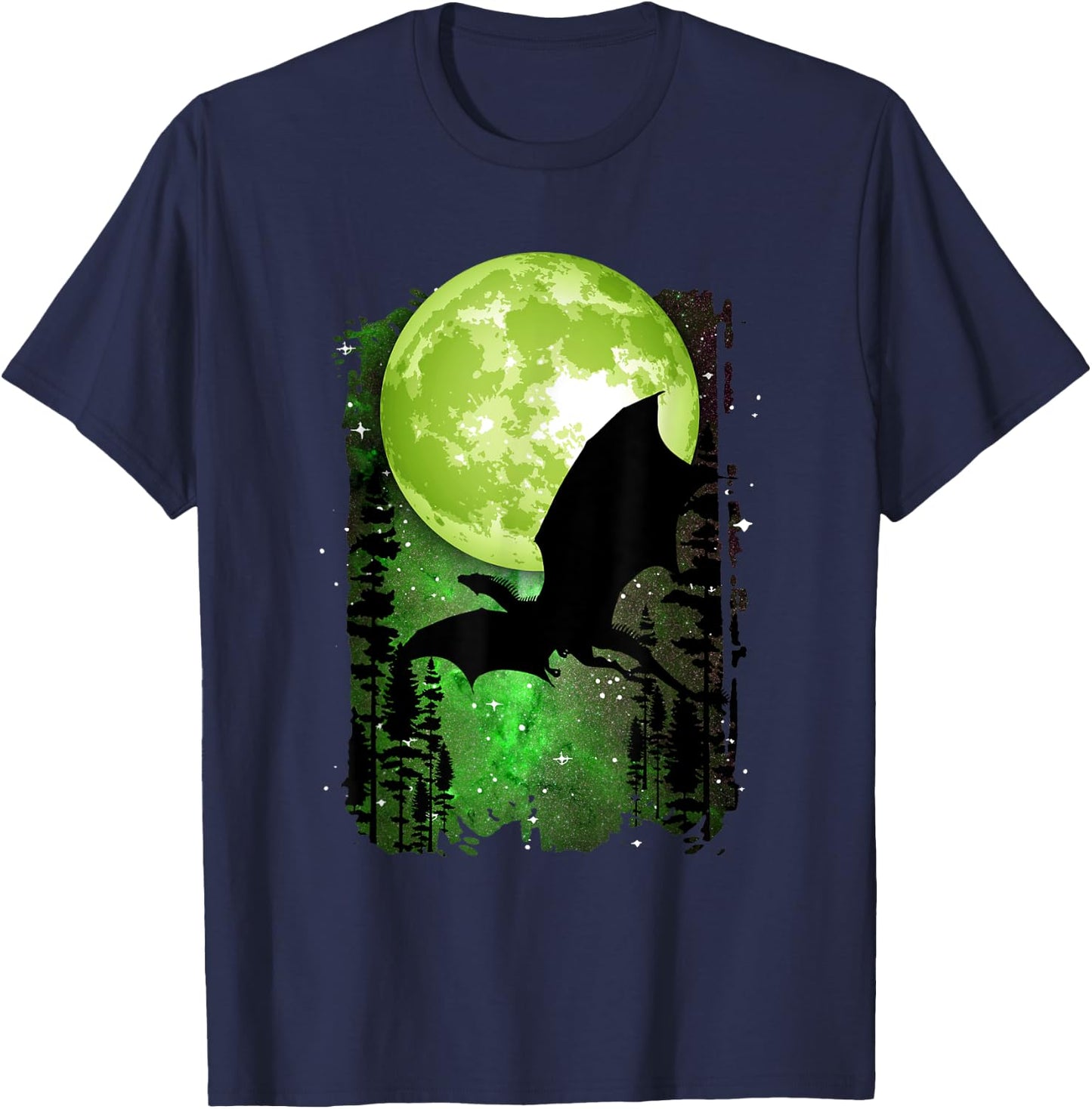 Dragon Fantasy Full Moon Galaxy Star Night Graphic T-Shirt - T-Shirt | Navy