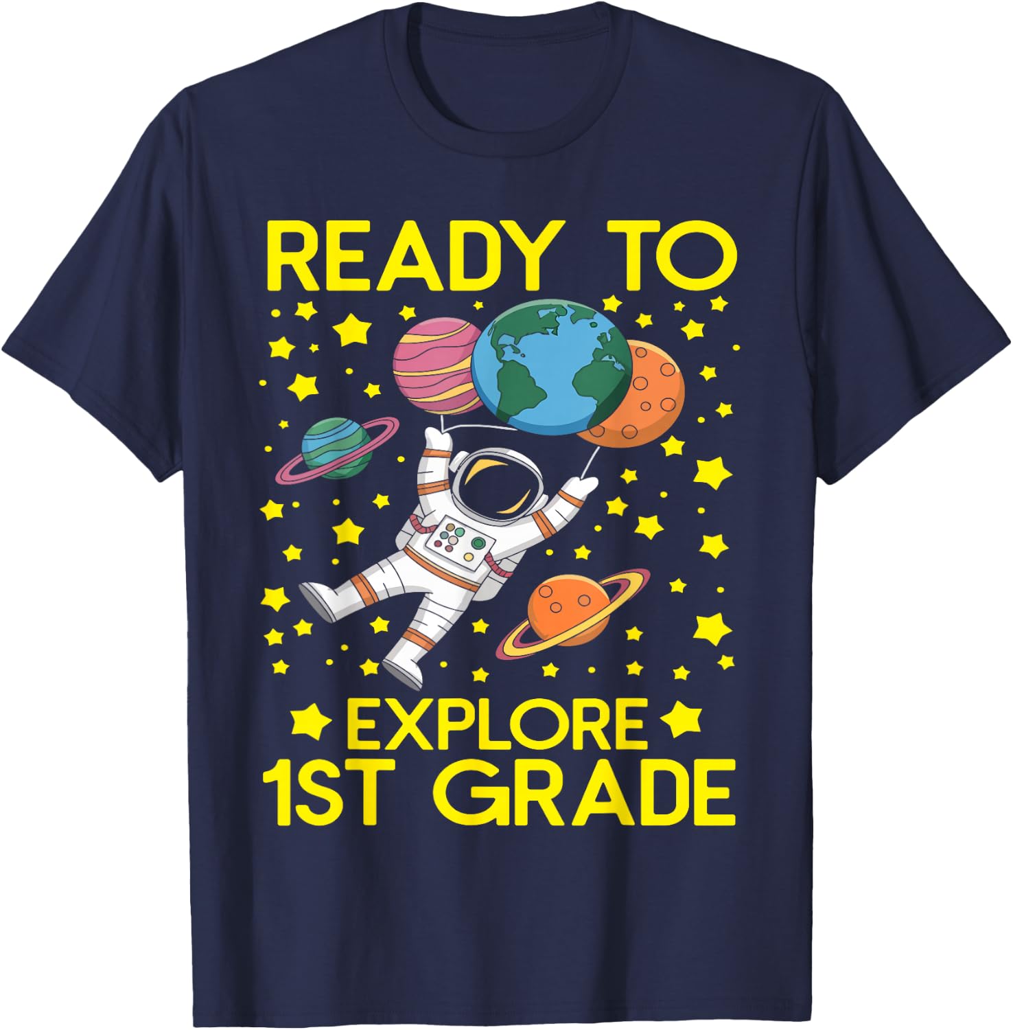 Boys 1st Grade Funny Astronaut Back to School First Grade T-Shirt - T-Shirt | Navy