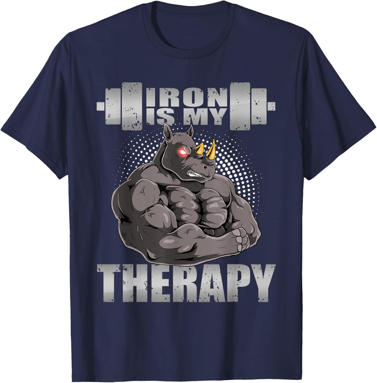 Rhinoceros Rhino Powerlifter Workout Gym Iron Is My Therapy T-Shirt - T-Shirt | Navy