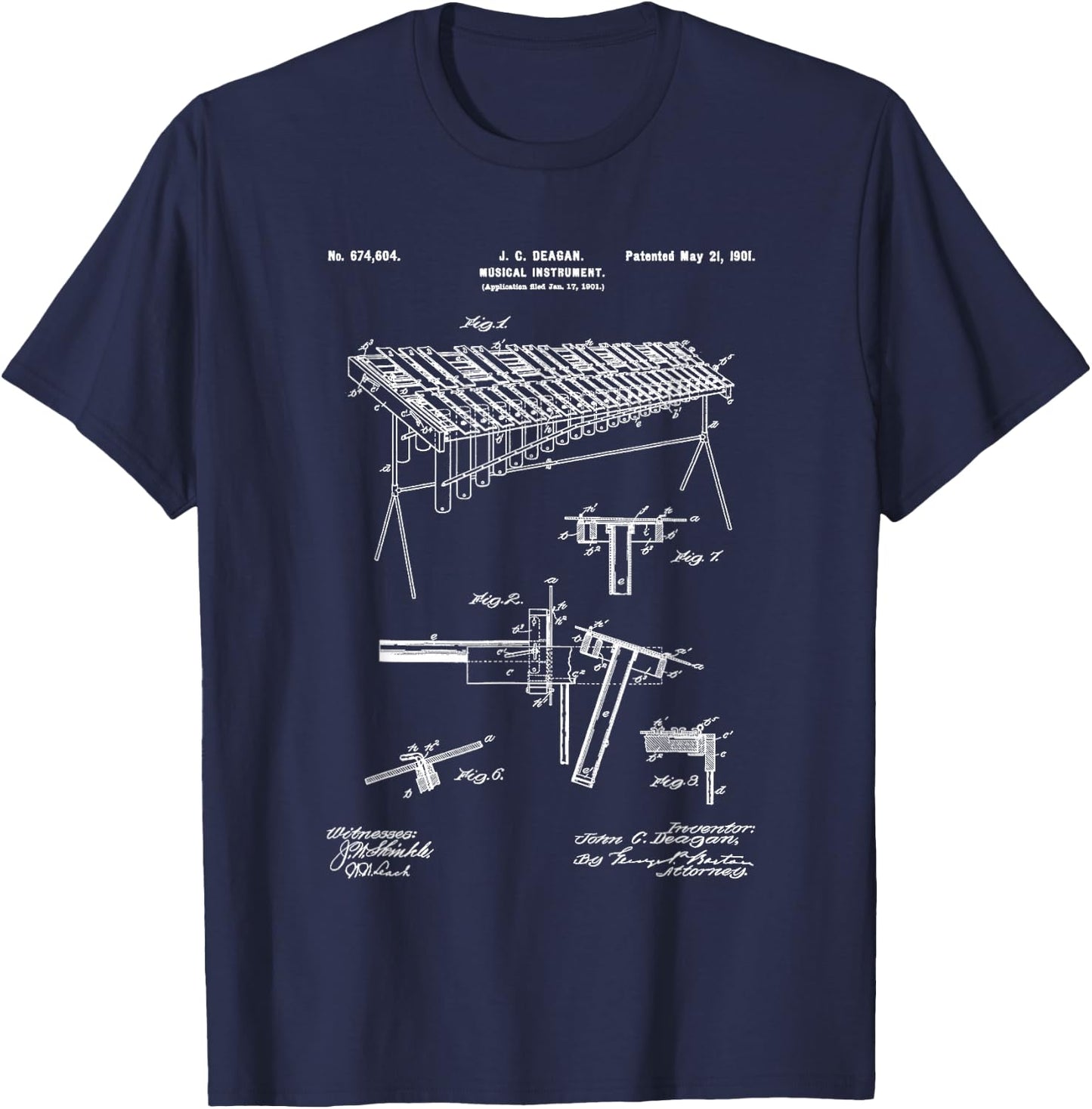 Marimba Blueprint Vintage Patent Instrument Marimba Player T-Shirt - T-Shirt | Navy