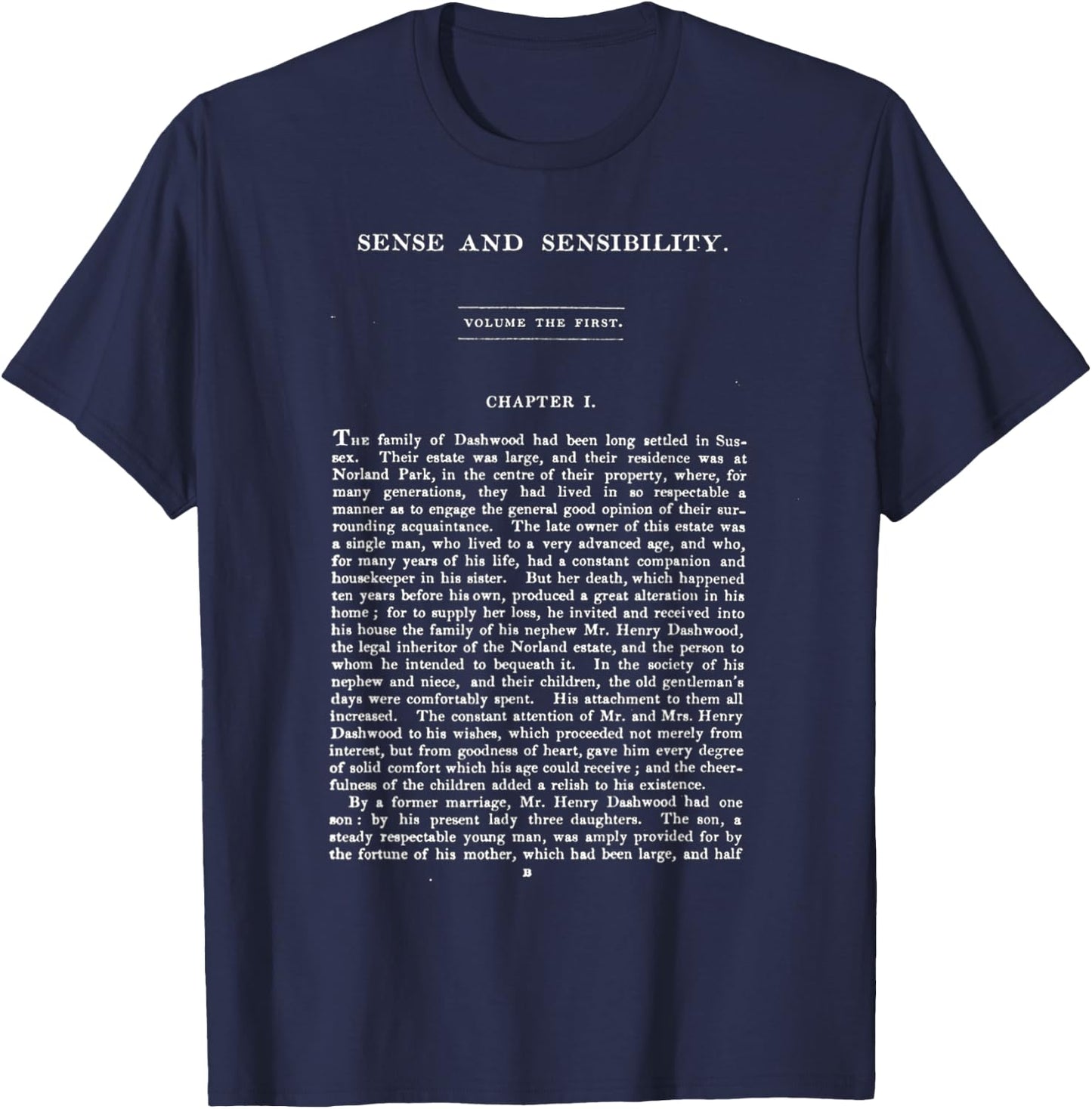 Sense and Sensitivity Jane Austen First Page T-Shirt - T-Shirt | Navy