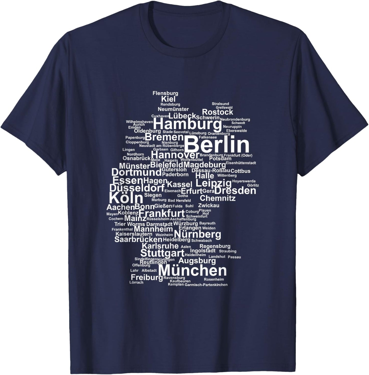 Germany Map Silhouette Towns Cities Berlin Hamburg Travel T-Shirt - T-Shirt | Navy