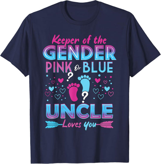 Keeper Of The Gender Pink Or Blue Uncle Loves You Reveal T-Shirt - T-Shirt | Navy