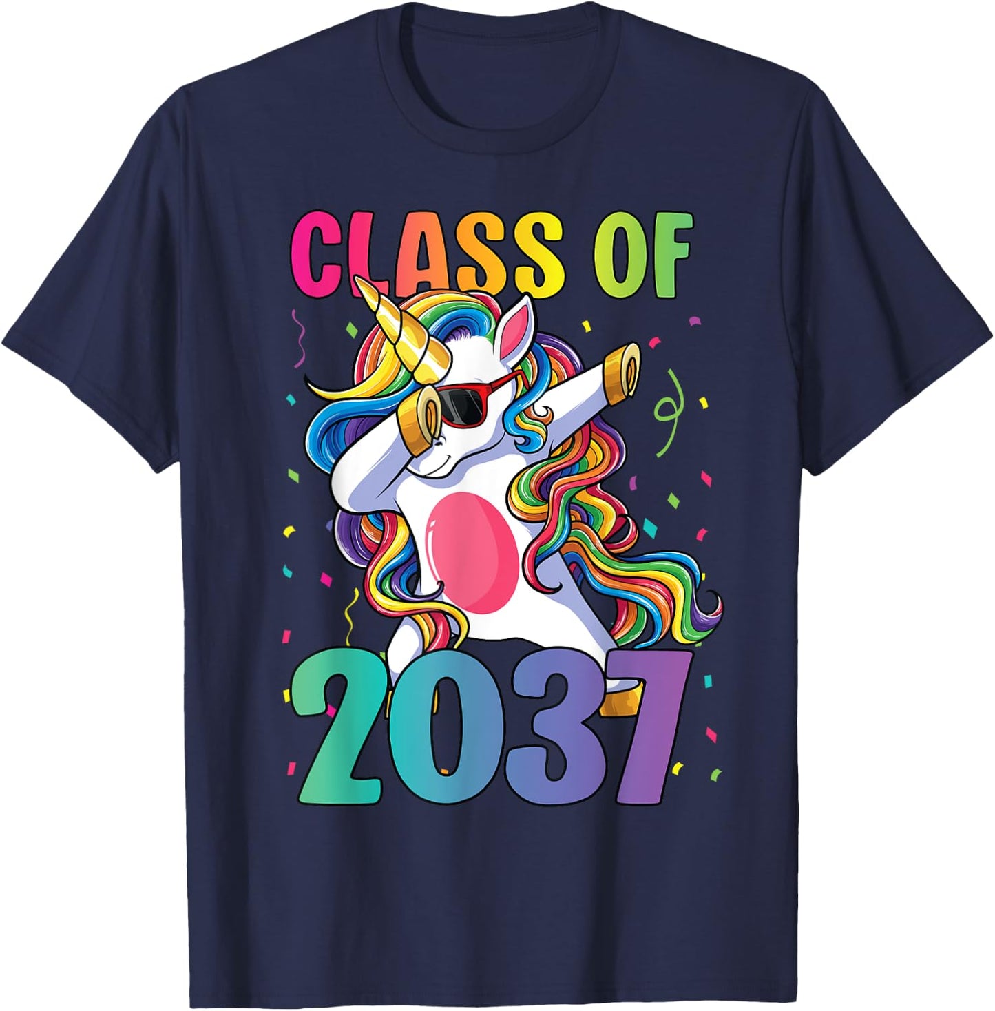 Class of 2037 Shirt Girls Kids Dabbing Unicorn Grow With Me T-Shirt - T-Shirt | Navy
