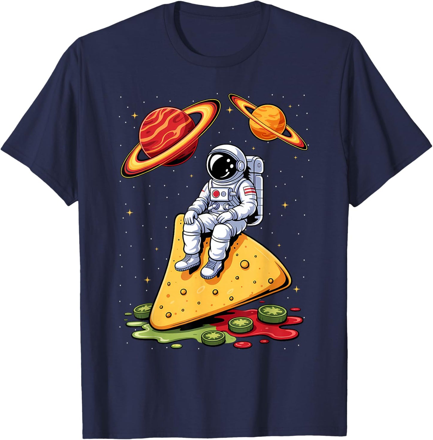 Astronaut Space Nachos Planet Stars Galaxy Cinco De Mayo T-Shirt - T-Shirt | Navy