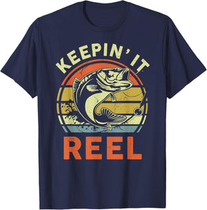 Bass Fishing-Shirt Keeping It Reel Cool Dad Gift Funny Papa T-Shirt - T-Shirt | Navy
