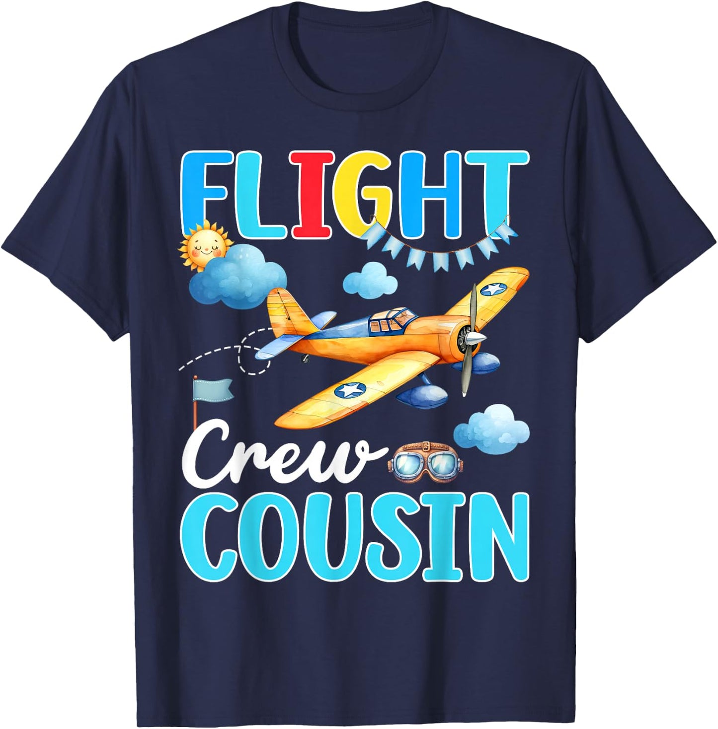 Flight Crew Cousin Birthday Squad Airplane Matching Family T-Shirt - T-Shirt | Navy