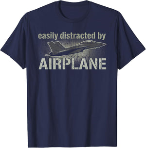 Easily Distracted by Airplanes T-Shirt - T-Shirt | Navy