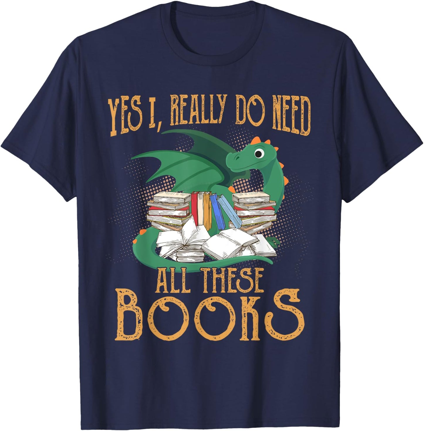 Funny Book Reading Design for Book Lovers Dragon Enthusiasts T-Shirt - T-Shirt | Navy
