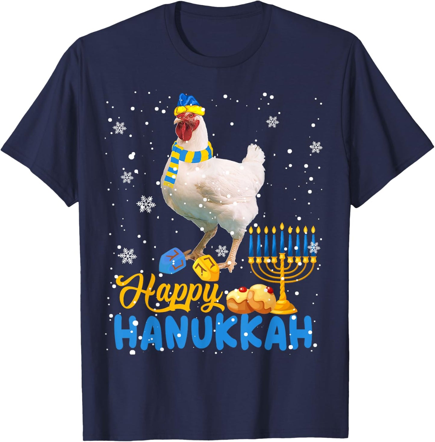 Happy Hanukkah Cute Hanukkah Chicken Menorah Jewish Proud T-Shirt - T-Shirt | Navy