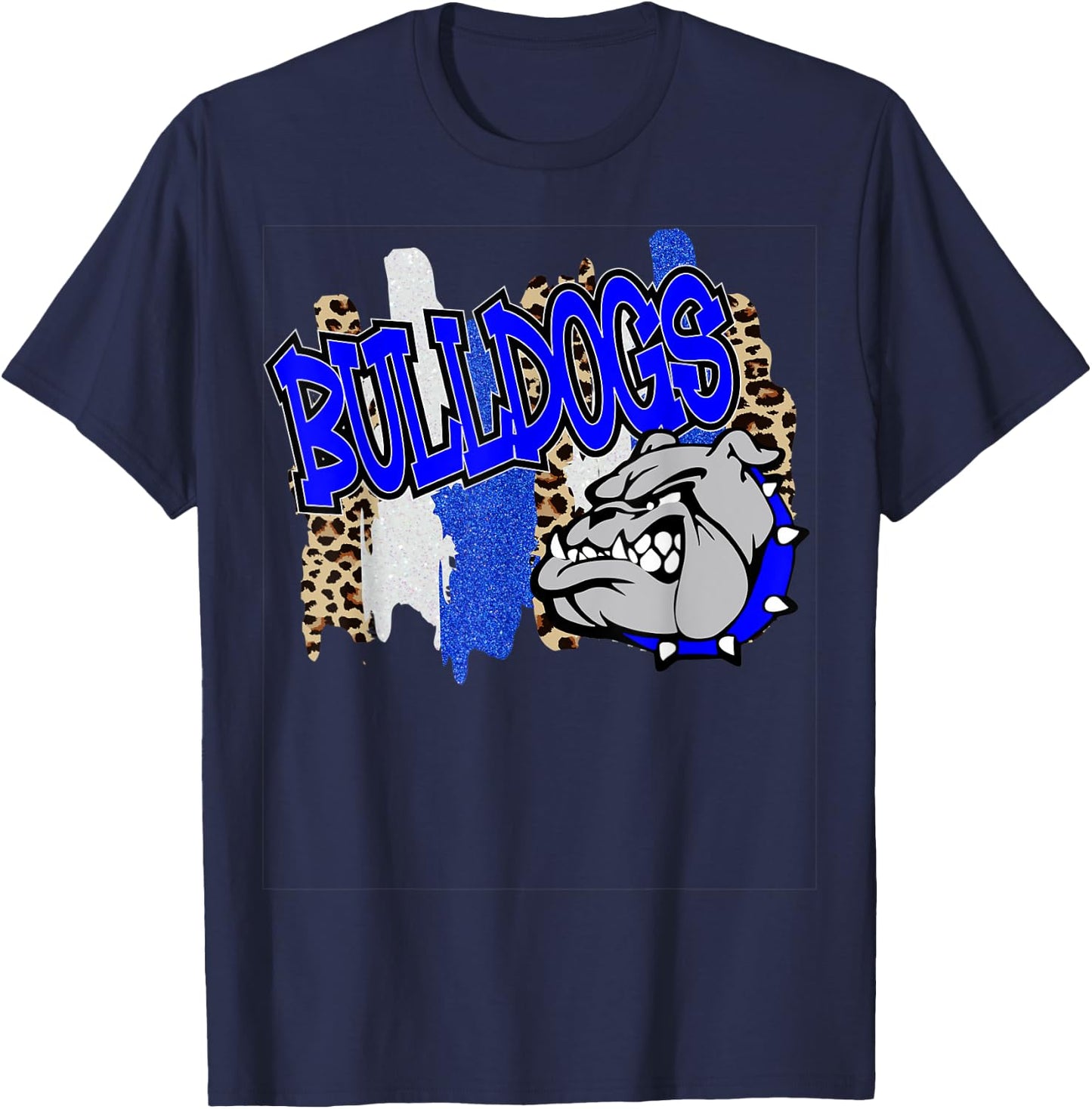 Bulldogs Swash Blue White School Spirit T-Shirt - T-Shirt | Navy