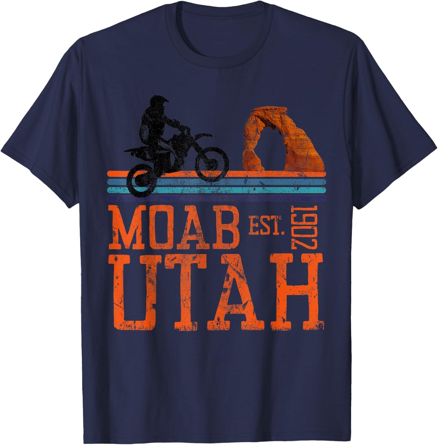 Moab Utah Arches Desert Off Road Dirt Bike Motorcycle Retro T-Shirt - T-Shirt | Navy
