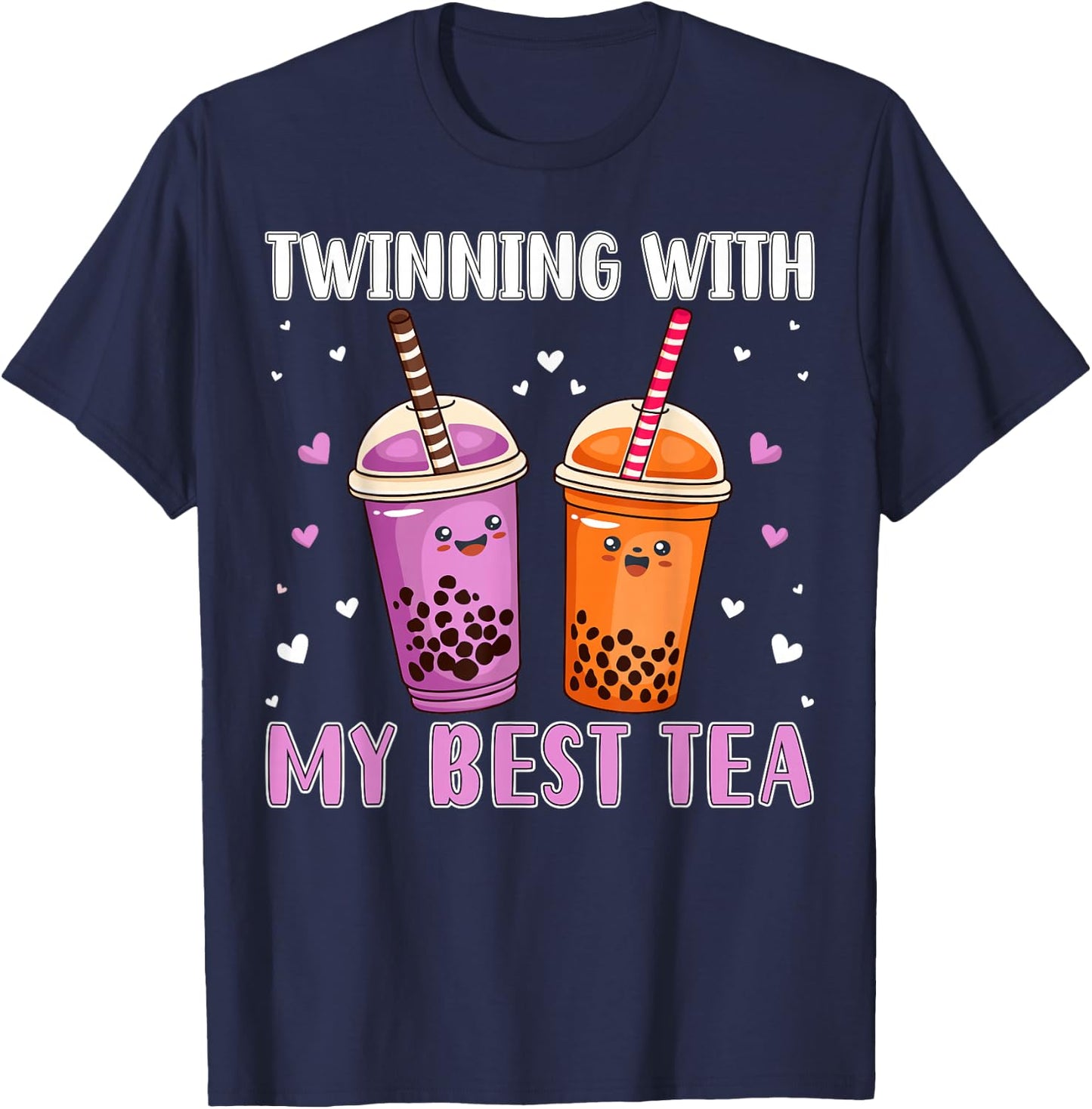 Women Girls Twinning with my bestie Boba Bubble Tea Best Tea T-Shirt - T-Shirt | Navy