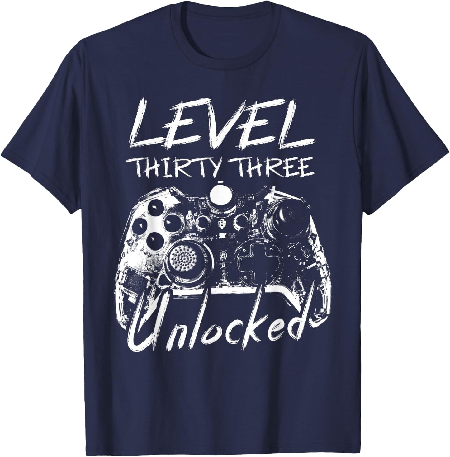 Level 33 Unlocked 33 Years Old Vintage Gamer 33rd Birthday T-Shirt - T-Shirt | Navy