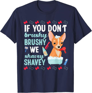 Dog Grooming Brushy Shavey Washing T-Shirt - T-Shirt | Navy