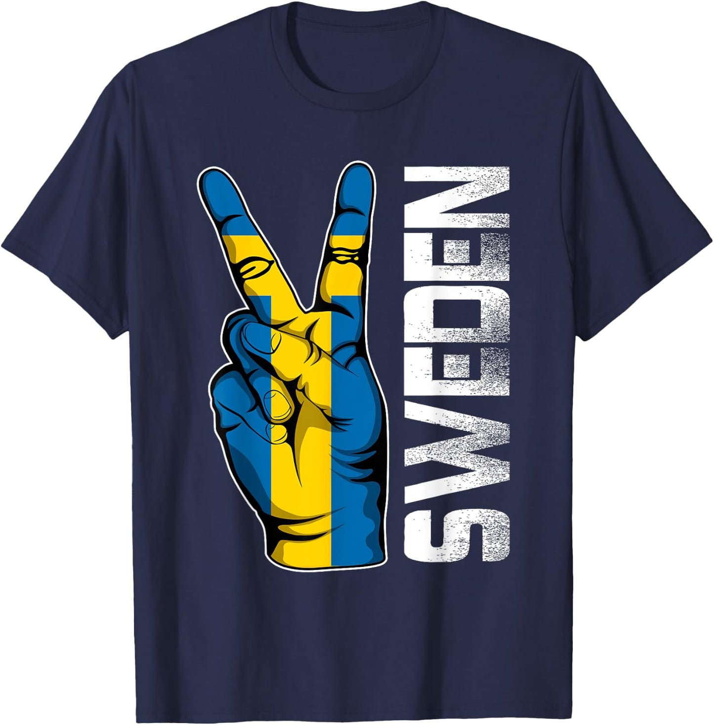 Retro Patriotic Victory Sweden Flag Fingers Kids Men T-Shirt - T-Shirt | Navy