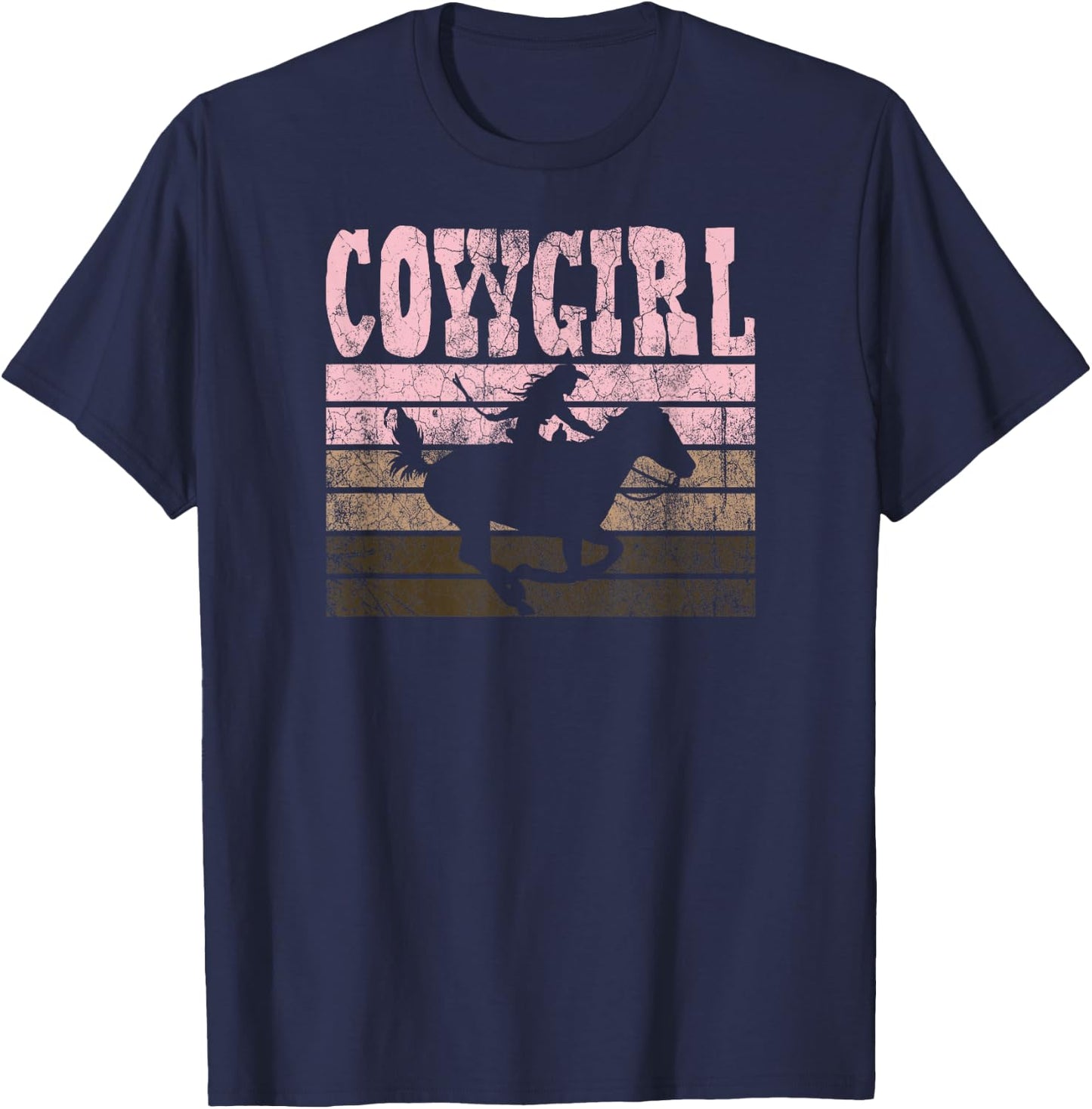 Cowgirl || Cow Girl Horse Equestrian Brown Cowgirl T-Shirt - T-Shirt | Navy