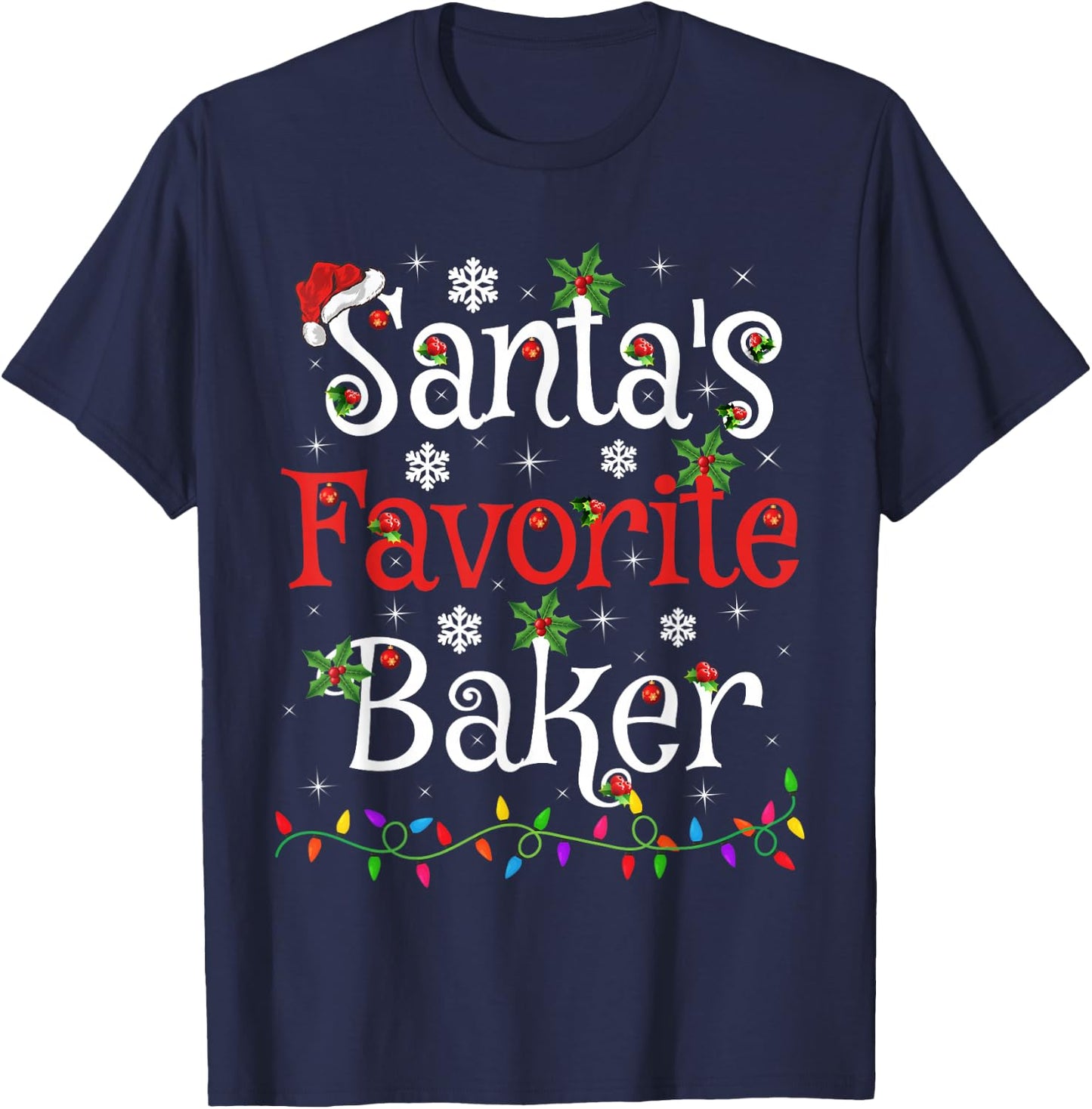 Baker Xmas Gift Santa's Favorite Baker Christmas T-Shirt - T-Shirt | Navy