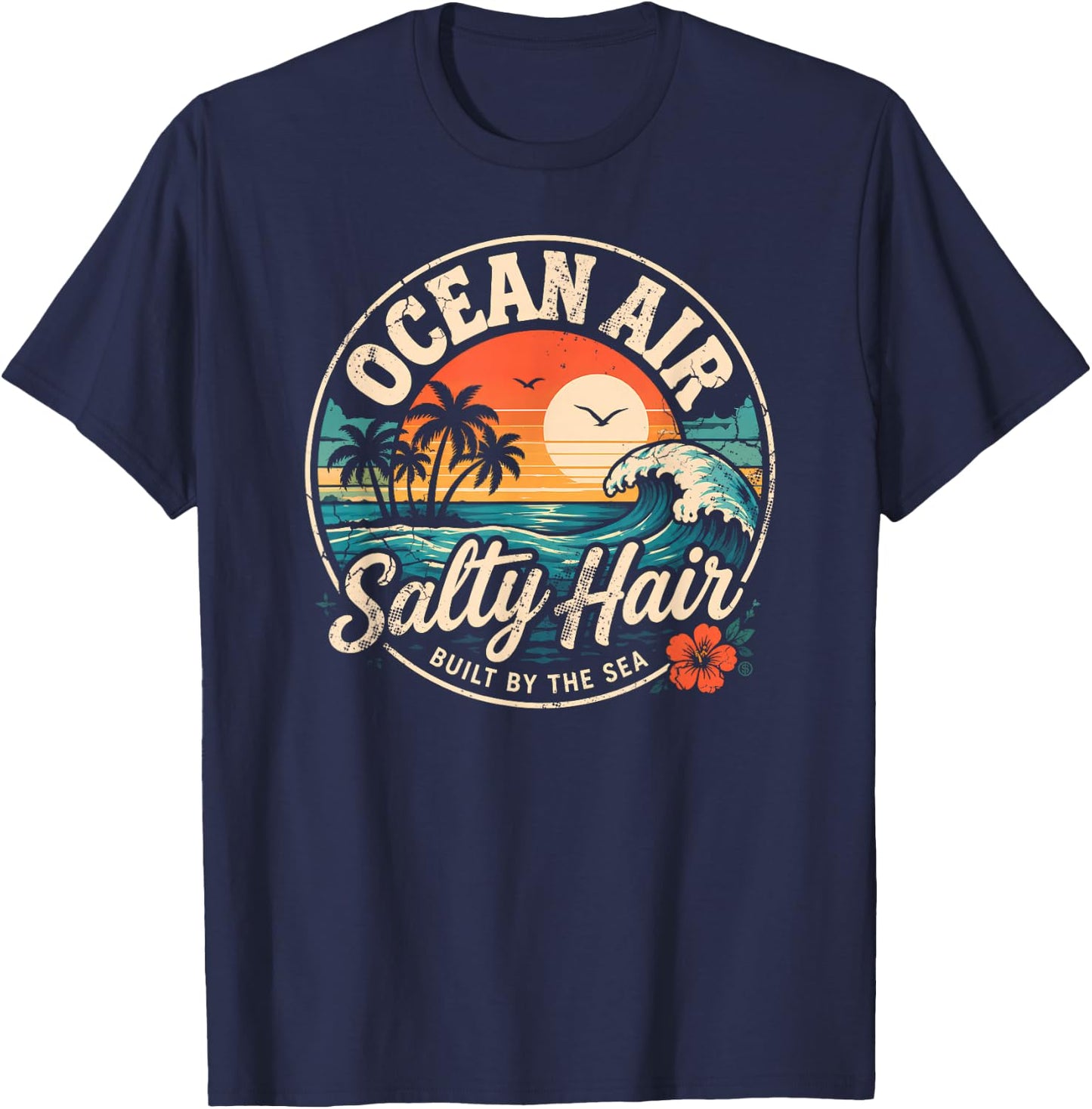 Ocean Air Salty Hair Beach Club Retro Coastal Sunset T-Shirt - T-Shirt | Navy